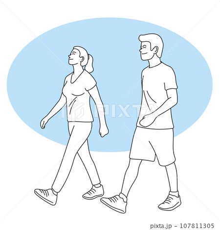 full length of couple walking to exercise illustration vector hand drawn isolated on white background full length of couple walking to exercise illustration vector hand drawn isolated on white background 107811305