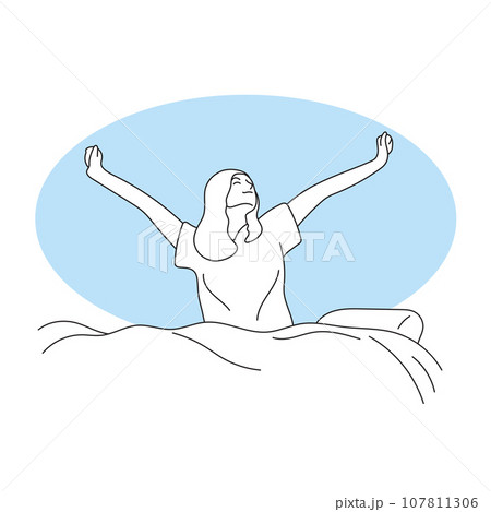 happy woman waking up on bed in the morning illustration vector hand drawn isolated on white background happy woman waking up on bed in the morning illustration vector hand drawn isolated on white background 107811306