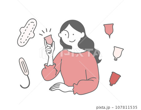 フェムテックに関するイラスト素材／月経カップを手に持つ女性 107811535