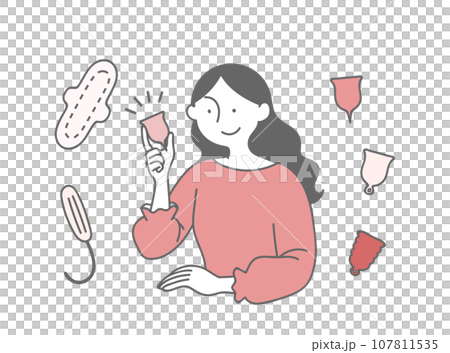 フェムテックに関するイラスト素材／月経カップを手に持つ女性 107811535