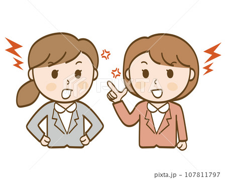 口喧嘩をするスーツ姿の女性会社員2人 口喧嘩をするスーツ姿の女性会社員2人 107811797