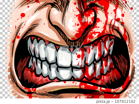 Gekiga-style cartoon illustration of violently grinding teeth 107812182