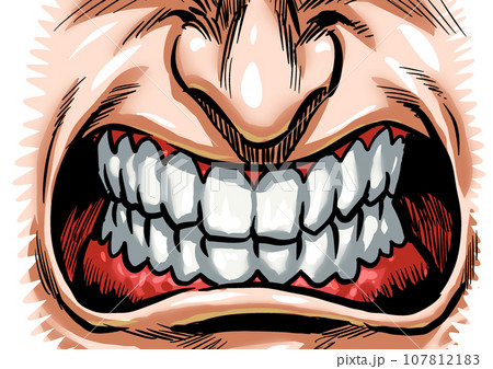 激しく歯ぎしりする劇画風漫画イラスト 107812183