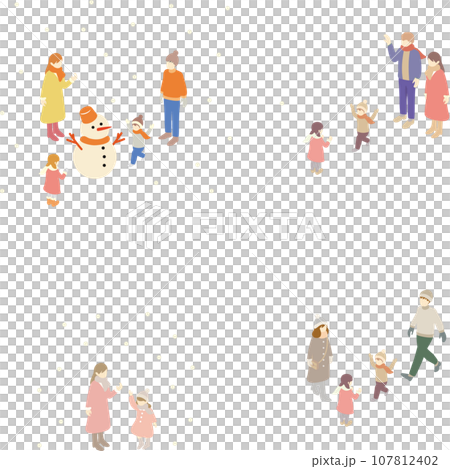 等距冬季家庭家庭孩子們男人女人兒童插畫素材集 107812402