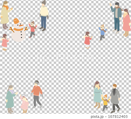 等距冬季家庭家庭孩子們男人女人兒童插畫素材集 107812403
