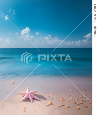 波打際の砂浜に転がるパステルカラーの貝殻 107812404