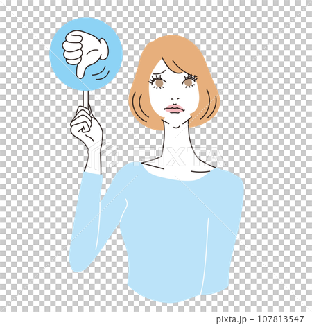 badの札を持つボブヘアの女性上半身 107813547