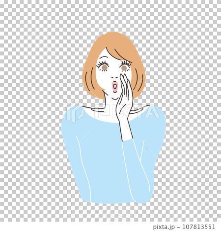 Upper body of a woman with bob hair who talks secretly Upper body of a woman with bob hair who talks secretly 107813551