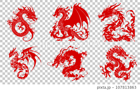 [New Year's card] Year of the Dragon illustration material red (AI generated image) 107813863