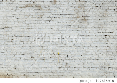 old dirty white painted brick wall, full-frame background and texture 107813910