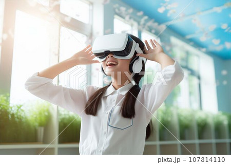 VRゴーグルをつけた日本人のメタバースイメージ(メタバース・バーチャルリアリティ・教育) VRゴーグルをつけた日本人のメタバースイメージ(メタバース・バーチャルリアリティ・教育) 107814110