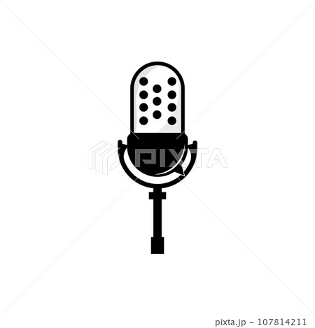 Podcast Logo, Vector, Headset and Chat, Simple Vintage Microphone Design 107814211