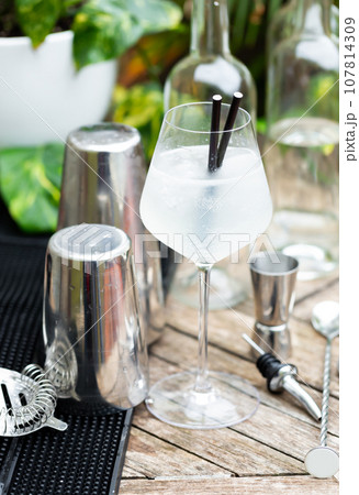 Cocktail glass with alcohol drink on table Cocktail glass with alcohol drink on table 107814309