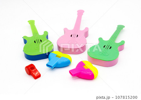 Toys on white background with selective focus 107815200