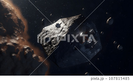 Asteroid mining in open space, neural network generated image 107815485