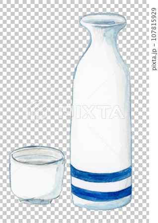 手描き水彩の徳利とお猪口の日本酒イラスト 107815929