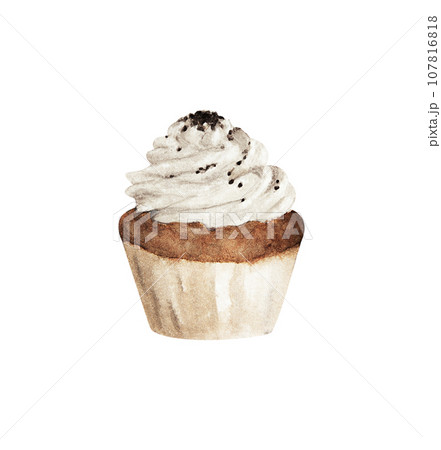 Watercolor cupcake, hand drawn delicious food illustration 107816818
