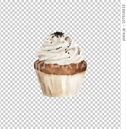 Watercolor cupcake, hand drawn delicious food illustration 107816818