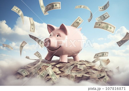 A lot of dollar money with piggy bank 107816871