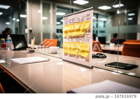 Blurred background of a whiteboard with project plans and timelines in office Blurred background of a whiteboard with project plans and timelines in office 107816979