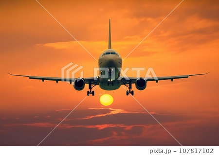 Passenger Airplane Flying with beautiful sky 107817102