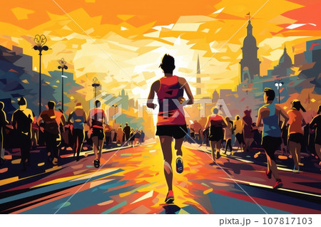 Colorful Running marathon poster, people run, colorful poster. illustration 107817103