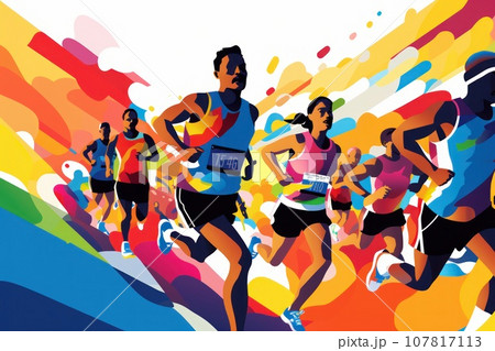 Colorful Running marathon poster, people run, colorful poster. illustration Colorful Running marathon poster, people run, colorful poster. illustration 107817113