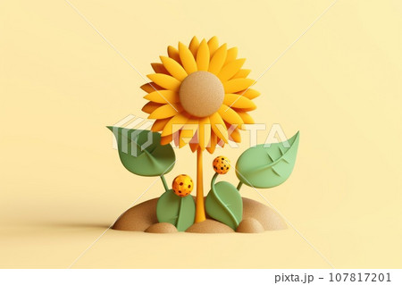 3D yellow sunflower with minimal pastel background Generative AI 107817201