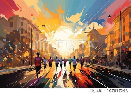 Colorful Running marathon poster, people run, colorful poster. illustration Colorful Running marathon poster, people run, colorful poster. illustration 107817248