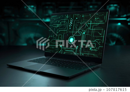 Mockup of beautiful laptop with multicolor background, Generative AI illustration 107817615