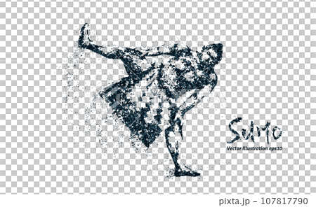 Sumo silhouette in pointillist style, vector illustration in two colors Sumo silhouette in pointillist style, vector illustration in two colors 107817790