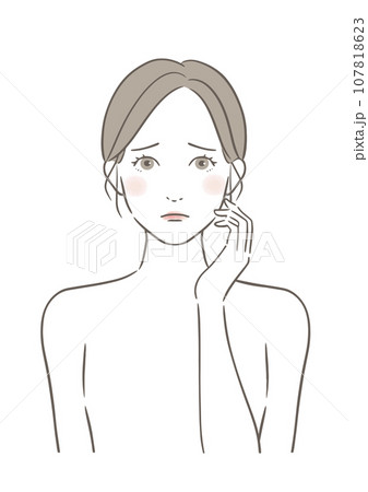 頬に手をあてて悩み困る女性 頬に手をあてて悩み困る女性 107818623