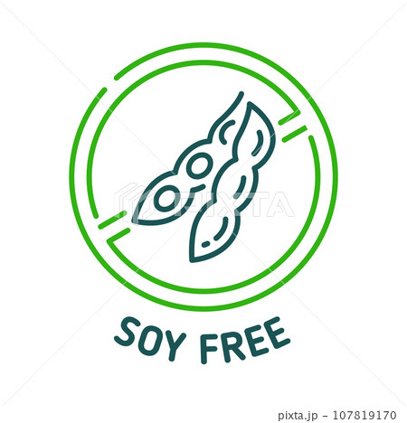 Soy free icon and sign, isolated vector symbol of crossed-out soybean promoting soy-free diets or allergy-friendly products does not contain soy, for individuals who are allergic or intolerant to soy 107819170