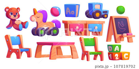 Kindergarten classroom interior furniture and toys 107819702