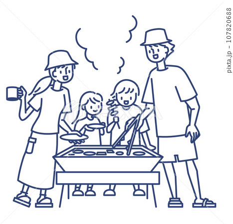 家族といっしょにキャンプでバーベキュー 家族といっしょにキャンプでバーベキュー 107820688