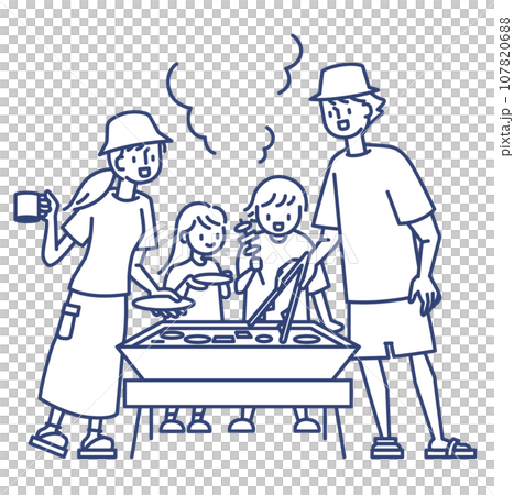 家族といっしょにキャンプでバーベキュー 家族といっしょにキャンプでバーベキュー 107820688