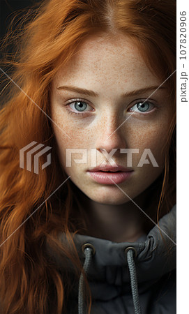 portrait of freckled redhead woman looking at...のイラスト素材 [107820906] - PIXTA