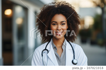 young smiling doctor in a robe and with a stethoscope in the clinic young smiling doctor in a robe and with a stethoscope in the clinic 107821018