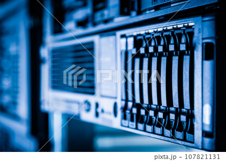 Row of hard disks used for data storage in internet data center 107821131
