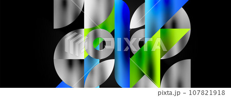 Artistic arrangement of triangles, lines, and circular elements in a mesmerizing geometric mosaic pattern, offering a visually dynamic and captivating composition Artistic arrangement of triangles, lines, and circular elements in a mesmerizing geometric mosaic pattern, offering a visually dynamic and captivating composition 107821918