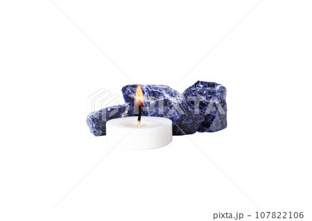 PNG, sodalite mineral with candle, isolated on white background. 107822106
