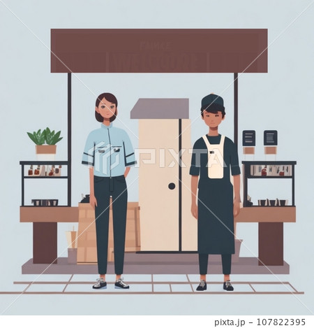 2 person Store front side illustration 2 person Store front side illustration 107822395