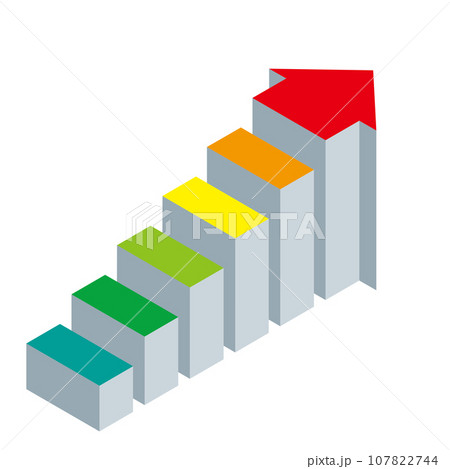 ビジネス向けインフォグラフィックス　アイソメトリック階段状になった立体的な矢印のイラスト 色相環 107822744