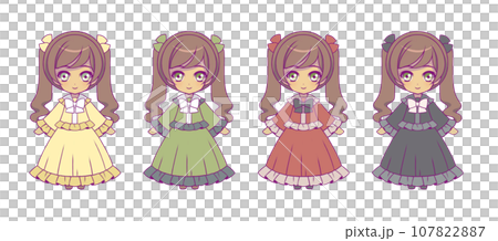 Deformed full body illustration set of anime style girl characters Deformed full body illustration set of anime style girl characters 107822887