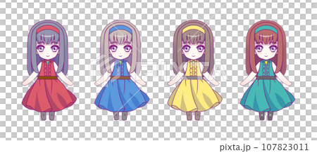 Deformed full body illustration set of anime style girl characters Deformed full body illustration set of anime style girl characters 107823011