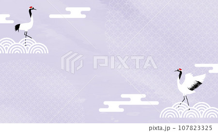 鶴と和柄がモチーフのキュートなおめでたい背景フレームイラスト 鶴と和柄がモチーフのキュートなおめでたい背景フレームイラスト 107823325