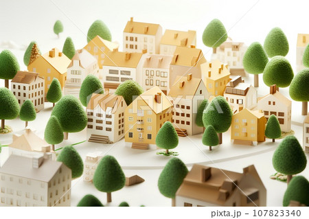 カラフルな家と桜の街並み(3D)楽しい街並みと街づくり。 カラフルな家と桜の街並み(3D)楽しい街並みと街づくり。 107823340