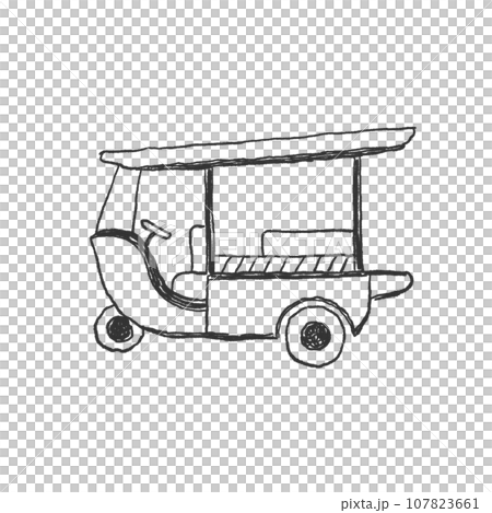Thailand tuk tuk monochrome illustration 107823661