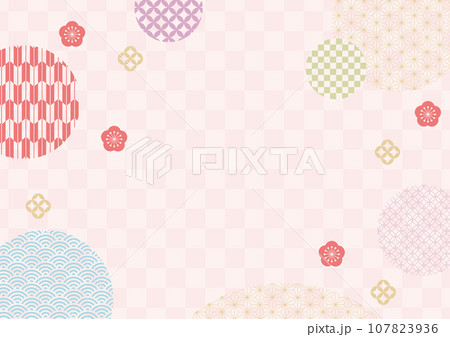 横長の背景素材:日本の伝統的な柄を集めた風景 横長の背景素材:日本の伝統的な柄を集めた風景 107823936