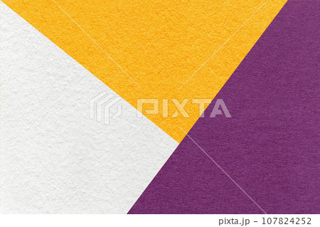 Texture of craft white, yellow and purple shade color paper background, macro. Vintage abstract violet cardboard 107824252